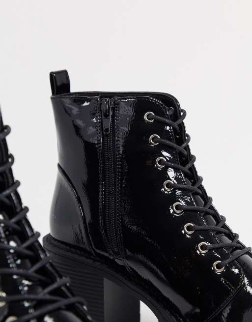 Black heeled military hot sale boots