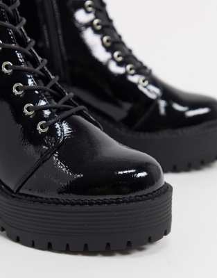 black chunky military lace up boots