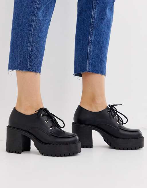 Truffle Collection chunky lace up heeled shoe in black | ASOS