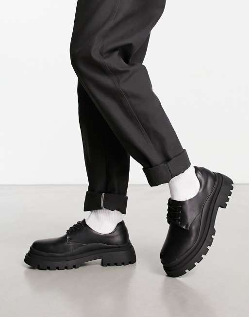 Truffle Collection chunky lace up shoes in black faux leather, 2 of 4