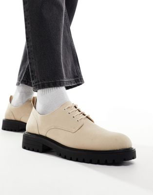 Truffle Collection Chunky Lace-up Shoes In Stone Suede-neutral