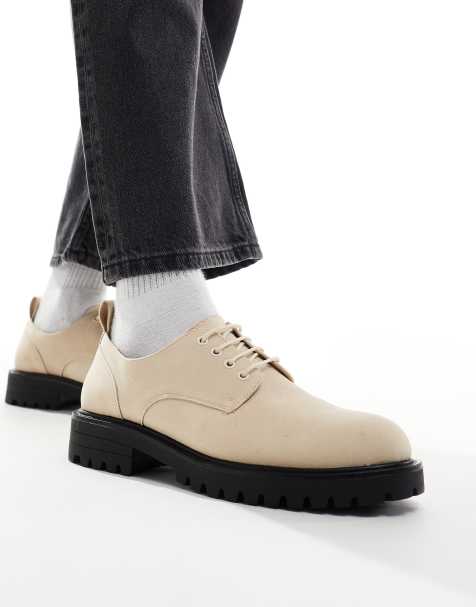 Truffle Collection chunky lace up shoes in stone suede - view 1