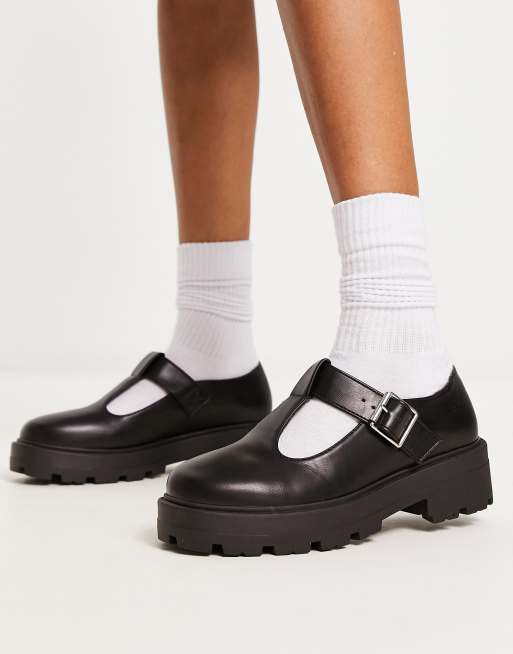 Kickers Kick t-bar platform shoes in black leather