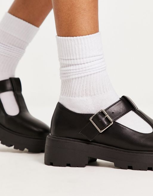 Kickers Kick t-bar platform shoes in black leather