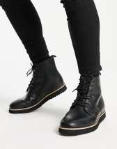 ASOS DESIGN lace up boot in black faux leather with raised chunky