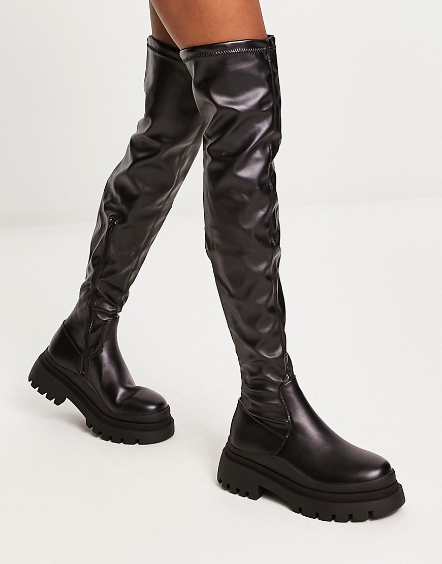 Truffle Collection chunky over the knee boots in black faux leather