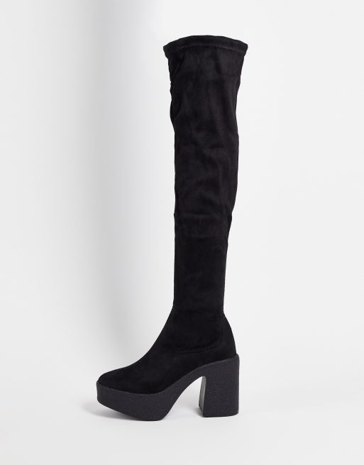 Truffle Collection chunky over the knee boots in black | ASOS