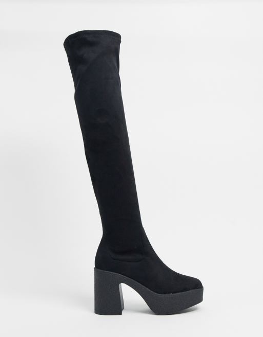 Truffle Collection chunky over the knee boots in black | ASOS