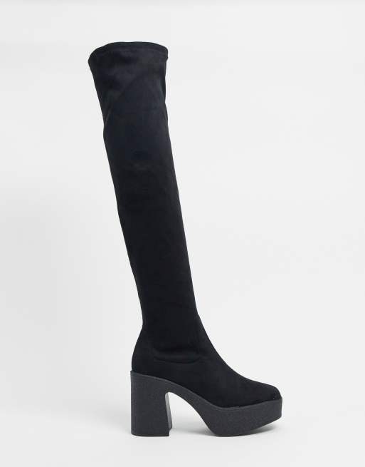 truffle collection heeled knee high boots in black