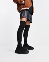 ASOS DESIGN Petite Kalani over the knee boots in black micro | ASOS