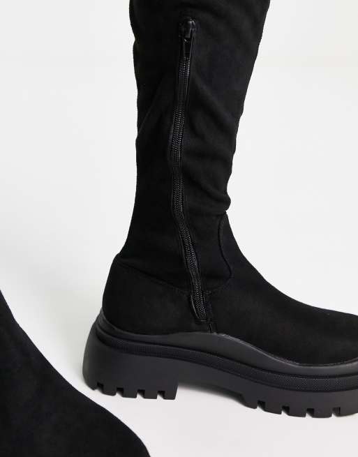 Truffle Collection chunky over the knee boots in black | ASOS