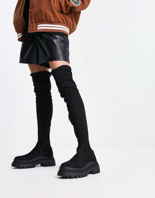 Truffle Collection chunky over the knee boots in black | ASOS