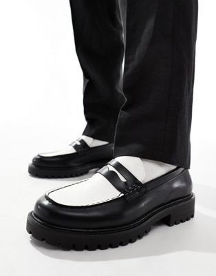 Truffle Collection Chunky Penny Loafers In Black And White