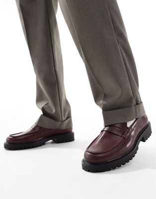 Truffle Collection Chunky Penny Loafers In Burgundy-red