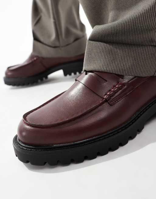 Truffle Collection chunky penny loafers in burgundy | ASOS display picture 2