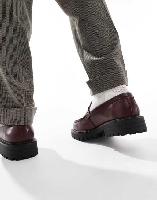Truffle Collection chunky penny loafers in burgundy | ASOS display picture 1