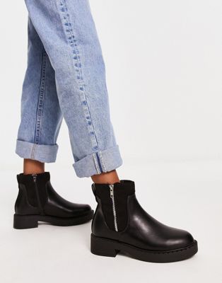 Truffle Collection chunky side zip ankle boots in black