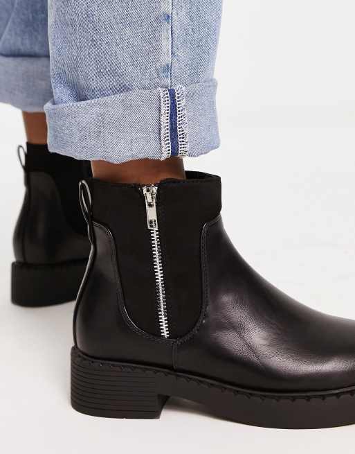 Black side 2025 zip ankle boots