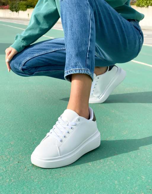 White sneakers cheap with black back