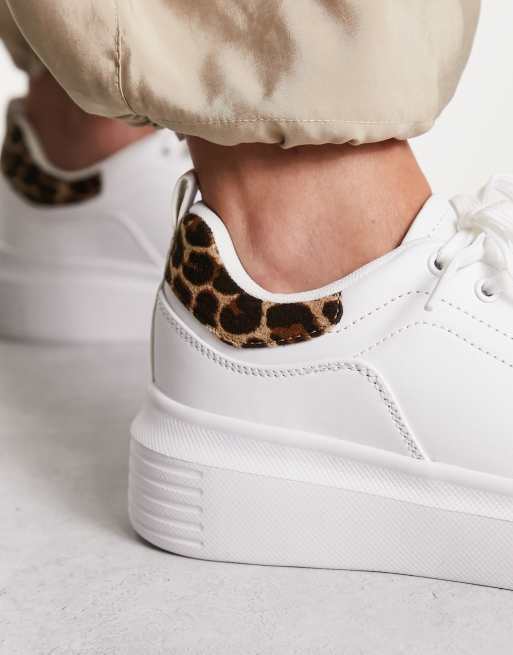 Adidas Originals Stan Smith Sneakers in White with Leopard Print Heel Tab