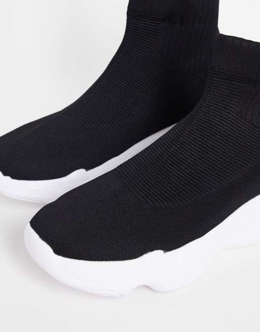 Truffle Collection chunky sole knitted sock trainers in black with