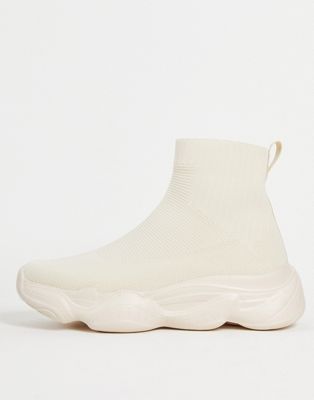 Truffle Collection chunky sole knitted sock trainers in stone drench