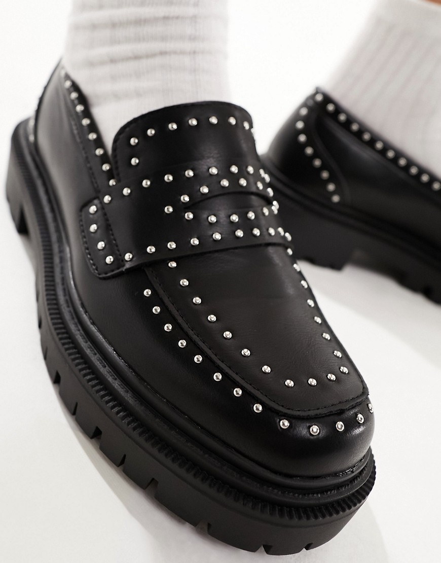 Truffle Collection Chunky Sole Studded Penny Loafers In Black