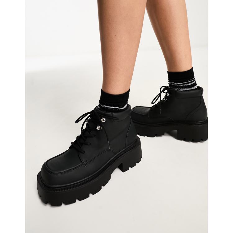 Truffle Collection chunky square toe lace up boots in black | ASOS