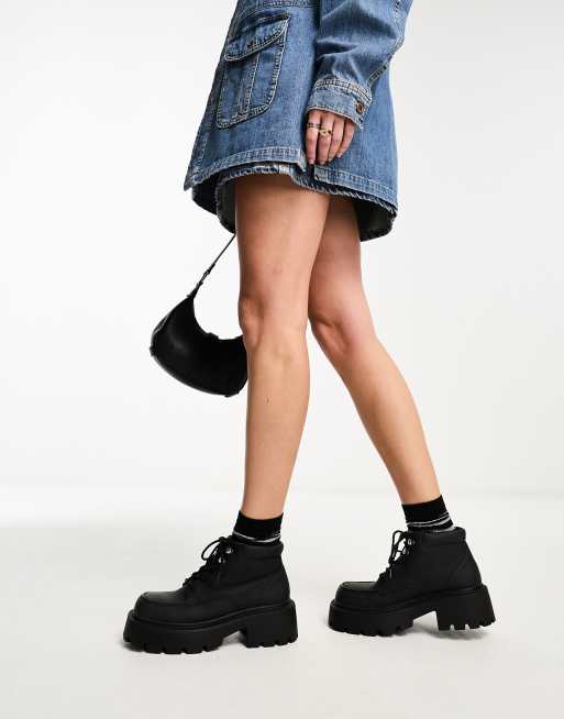 Truffle Collection chunky square toe lace up boots in black | ASOS