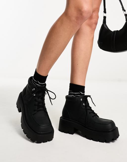 Truffle Collection chunky square toe lace up boots in black | ASOS