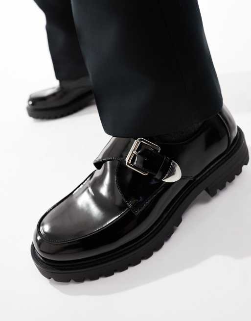 Truffle Collection chunky square toe loafers in black