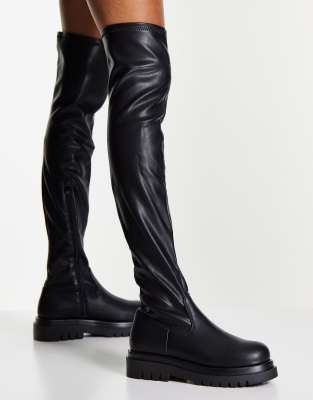 Truffle Collection chunky stretch over the knee boots in black | ASOS