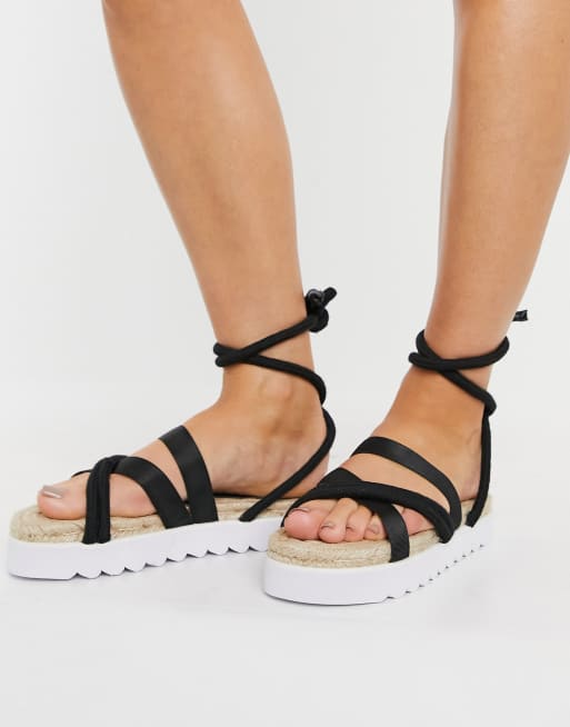 Truffle Collection chunky tie leg espadrille sandals in black