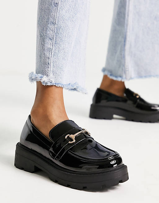 Truffle Collection chunky trim loafers in black patent | ASOS