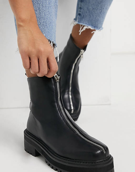 Truffle Collection chunky zip front ankle boots in black