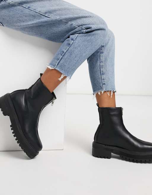 Truffle Collection chunky zip front ankle boots in black