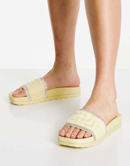 Truffle Collection - Claquettes de piscine glamour avec ornements - Jaune