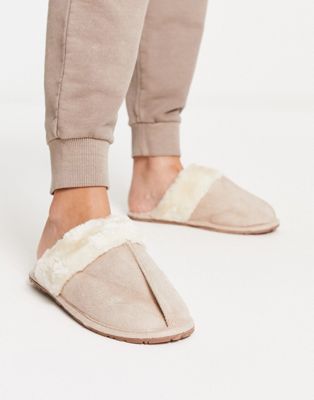 Truffle Collection classic mule slippers in beige