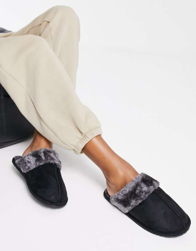 Truffle Collection classic mule slippers in black