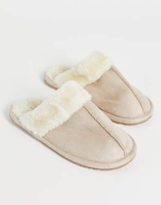 HUGO CLASSIC MULE SLIPPERS IN CREAM-WHITE