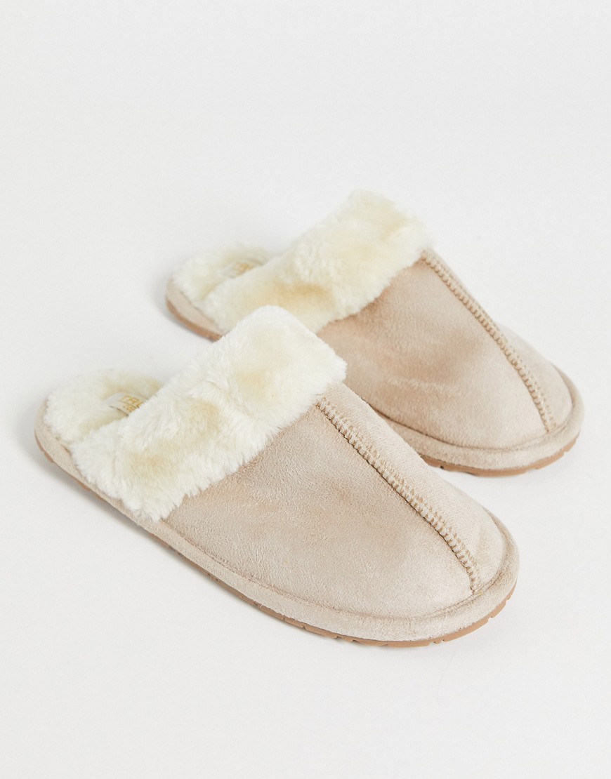 Truffle Collection classic mule slippers in cream-White