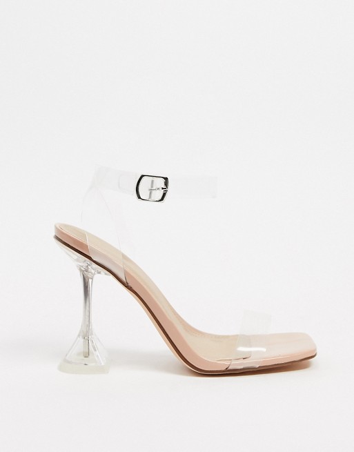 Truffle Collection clear barely there flared heeled sandals in beige