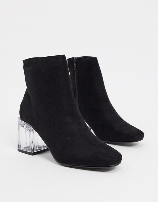 Truffle Collection clear block heel boots in black