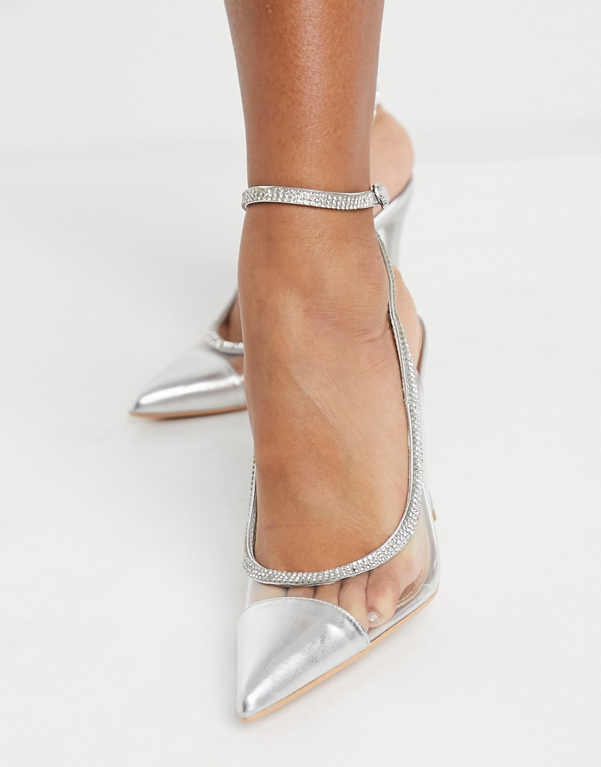 Truffle Collection clear embellished heeled shoes in silver