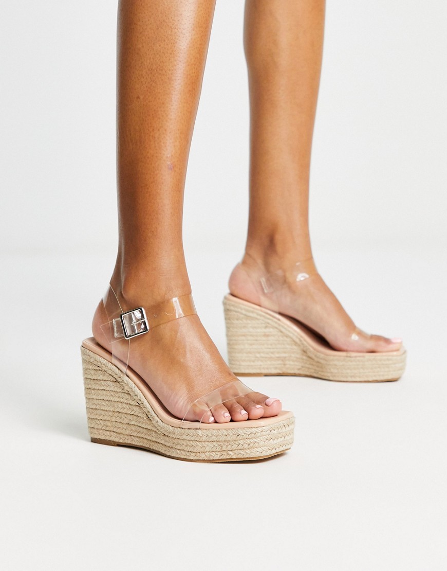Truffle Collection Clear Espadrille Wedge Sandals In Clear
