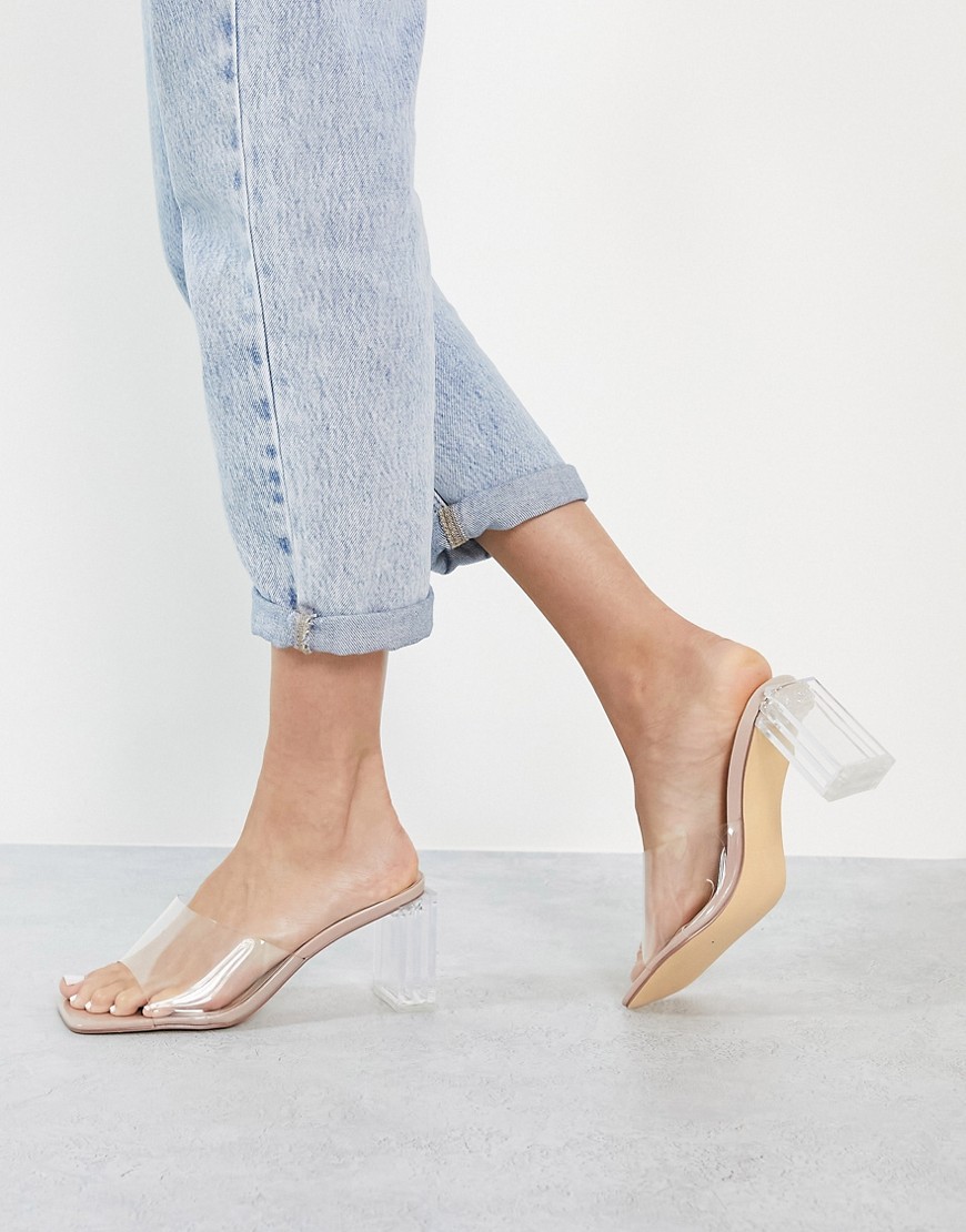 Truffle Collection clear heeled mules in beige