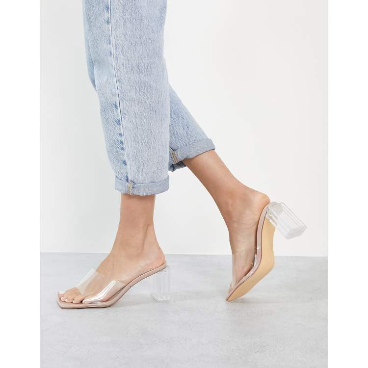 Clear mule block heels sale