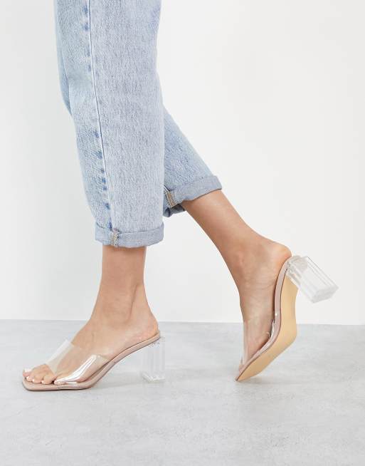 Clear block sale heel mules