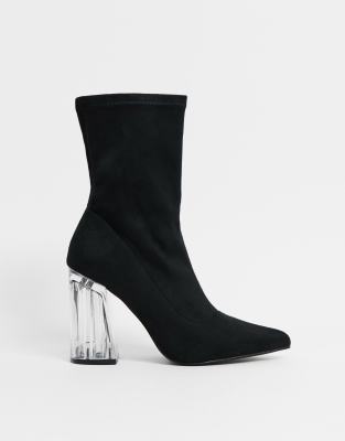black booties with clear heel