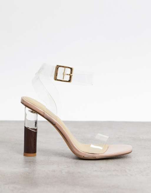 Truffle Collection clear-heeled sandals in beige with heel detail | ASOS